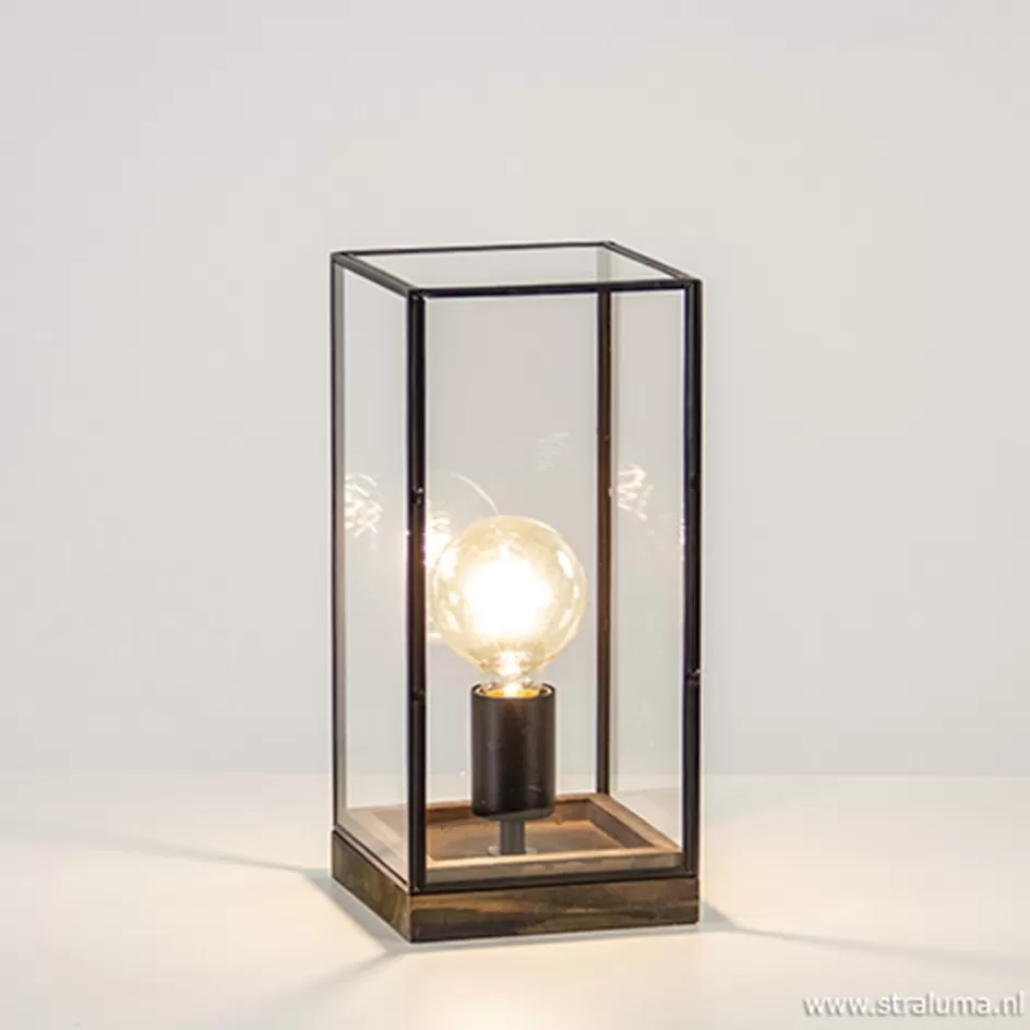 Light and Living | Woonkamerlampen>Straluma Glazen tafellamp Askjer hout met zwart