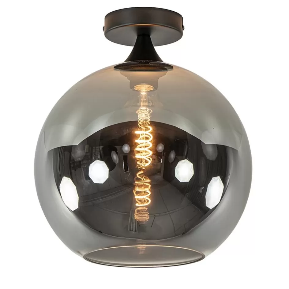 Plafondlampen | Luxe Verlichting>Straluma Globe plafondlamp zwart met smoke/titanium glas 30 cm