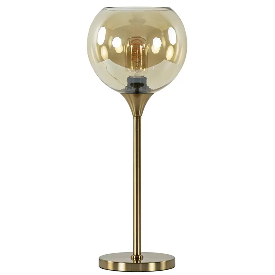 Tafellampen | Klassieke Verlichting>Straluma Gouden tafellamp met amber glazen bol 20 cm