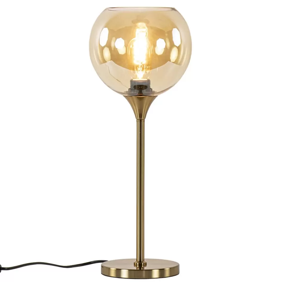 Tafellampen | Klassieke Verlichting>Straluma Gouden tafellamp met amber glazen bol 20 cm