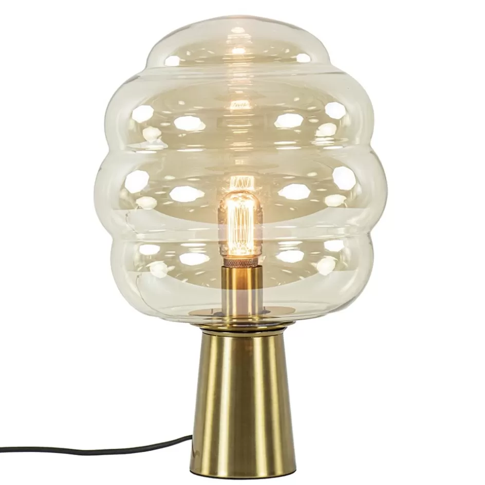 Tafellampen | Light and Living>Straluma Gouden tafellamp Misty met amber glazen kap L&L