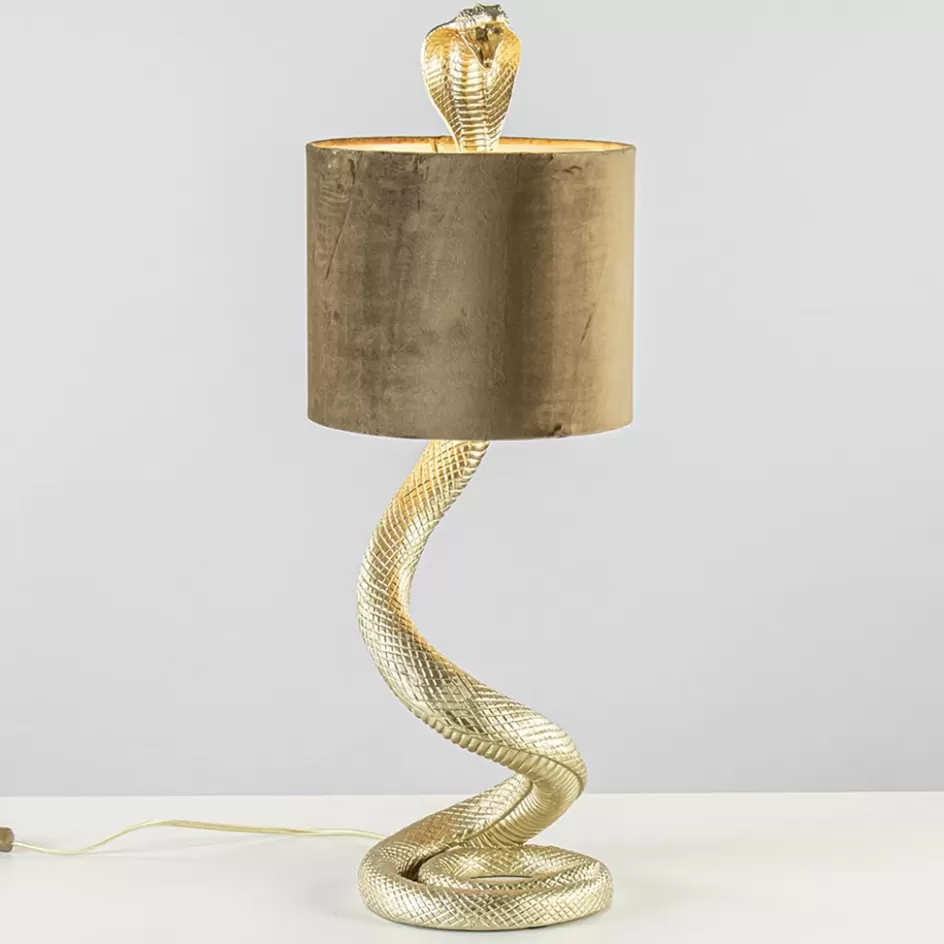 Tafellampen | Light and Living>Straluma Gouden tafellamp Snake met velours kap