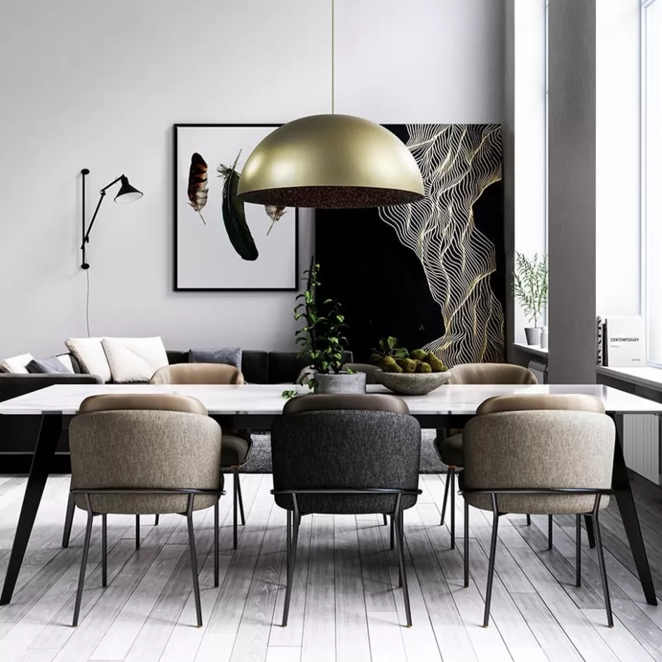 Eettafellampen | Keukenverlichting>Straluma Grote design hanglamp koepel mat goud met zwart 90 cm