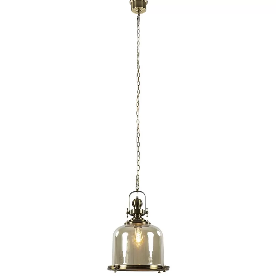 Eettafellampen | Woonkamerlampen>Straluma Grote hanglamp brons met amber glas