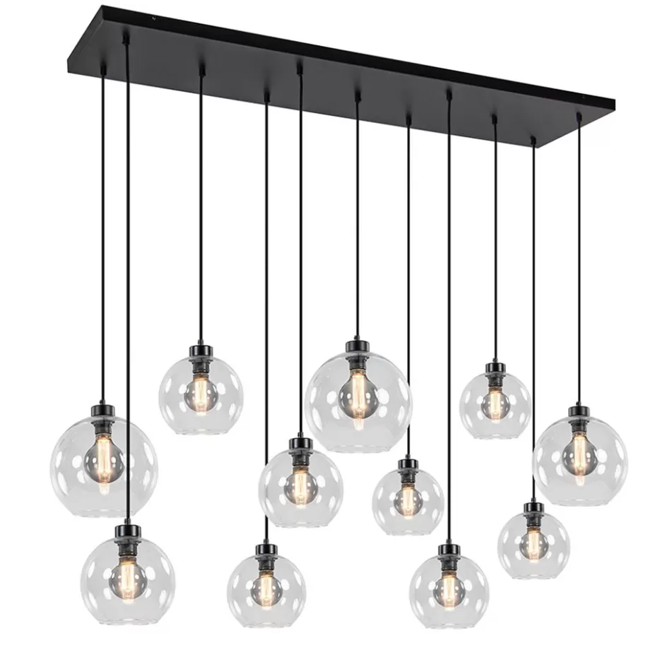 Eettafellampen | Pendel Lampen>Straluma Grote hanglamp zwart 11- lichts multipendel helder glas