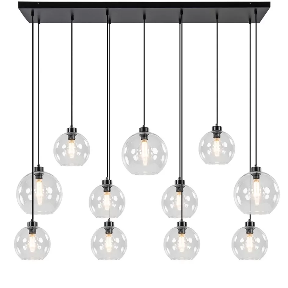 Eettafellampen | Pendel Lampen>Straluma Grote hanglamp zwart 11- lichts multipendel helder glas
