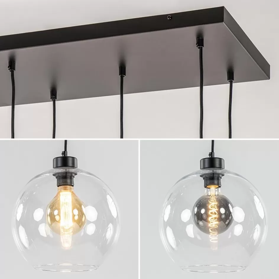 Eettafellampen | Pendel Lampen>Straluma Grote hanglamp zwart 11- lichts multipendel helder glas