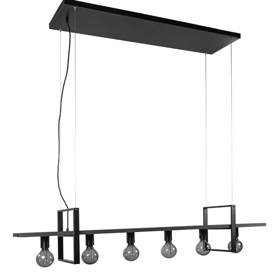 Eettafellampen | Eetkamerverlichting>Straluma Grote hanglamp zwart frame met houten planken