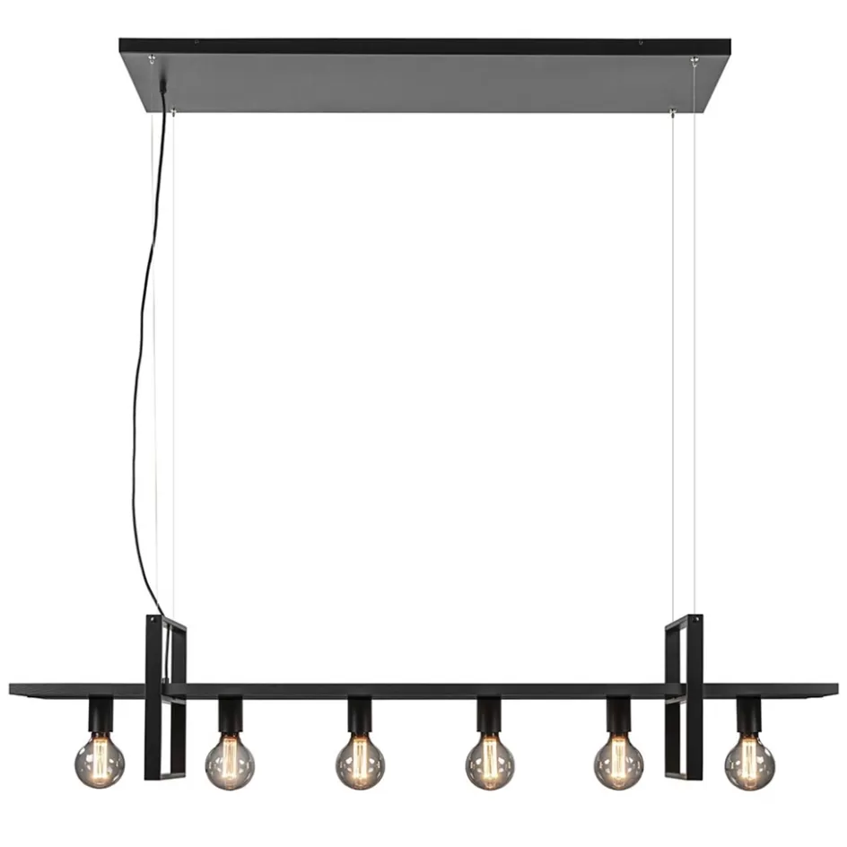 Eettafellampen | Eetkamerverlichting>Straluma Grote hanglamp zwart frame met houten planken