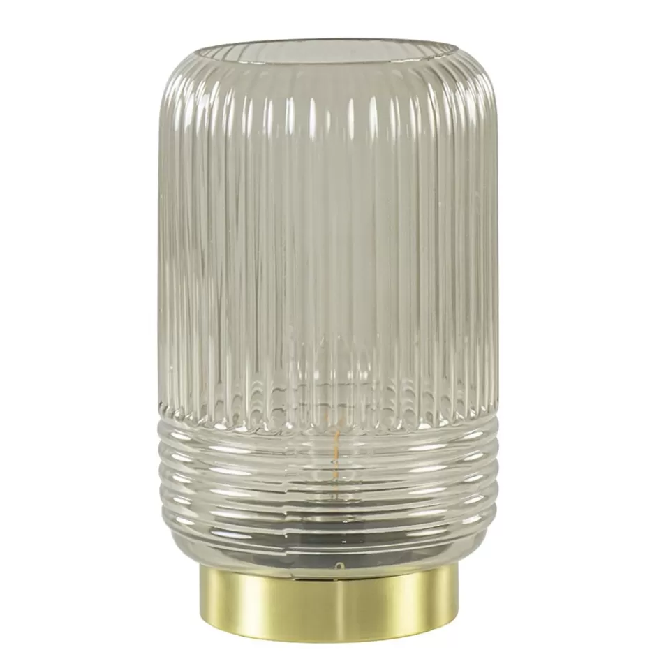 Tafellampen | Light and Living>Straluma Grote Lipa tafellamp batterijen warm licht grijs ribbel glas