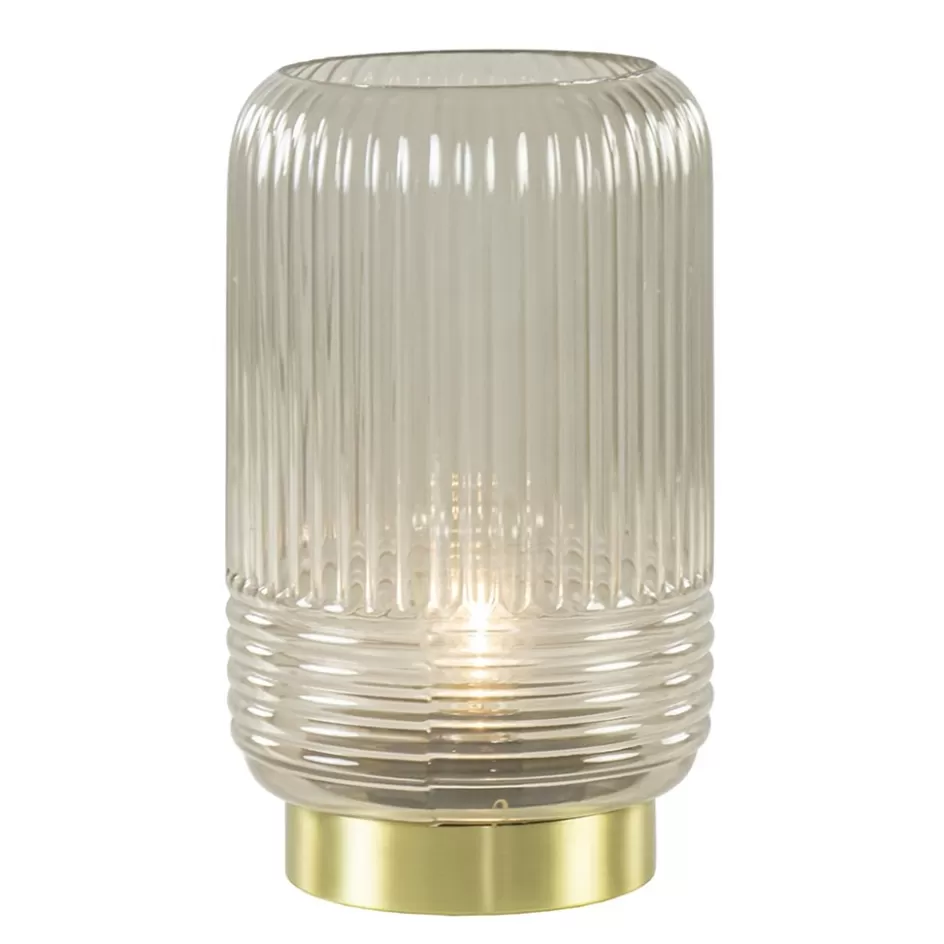 Tafellampen | Light and Living>Straluma Grote Lipa tafellamp batterijen warm licht grijs ribbel glas