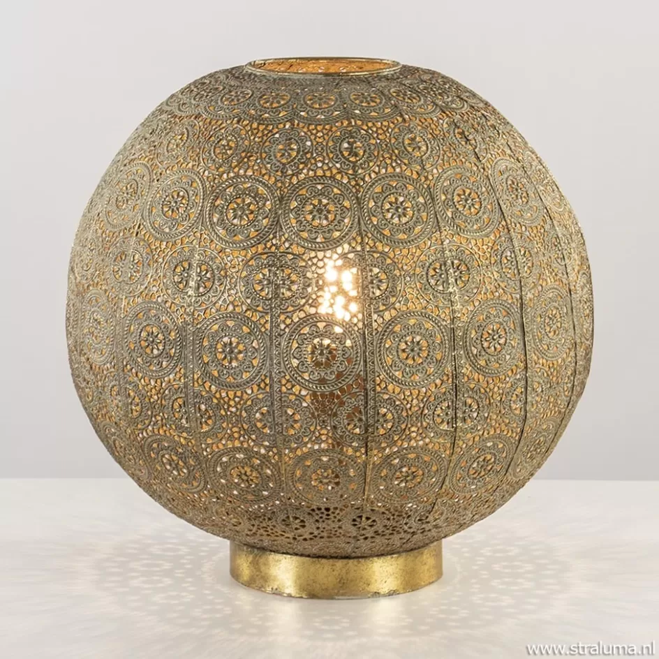 Tafellampen | Landelijke Verlichting>Straluma Grote tafellamp antiek messing met decoratief dessin