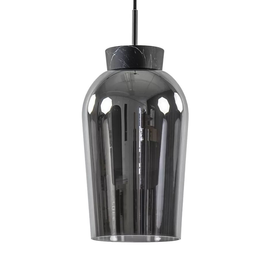 Hanglampen | Eettafellampen>Straluma Hanglamp 1 lichts zwart/marmer met smoke glas