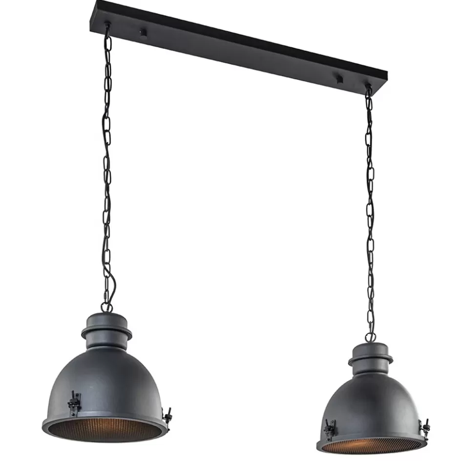 Eettafellampen | Keukenverlichting>Straluma Hanglamp 2L industrieel zwart/grill