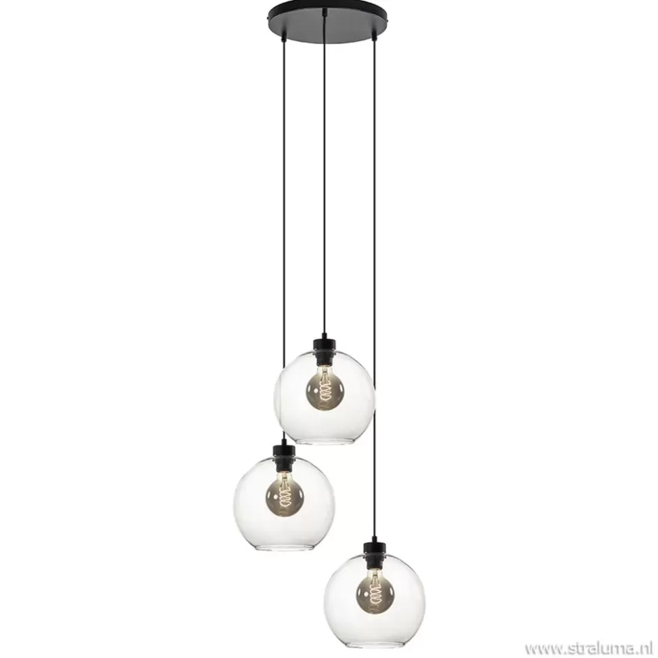 Videverlichting | Pendel Lampen>Straluma Hanglamp 3-lichts rond glas helder 25 cm