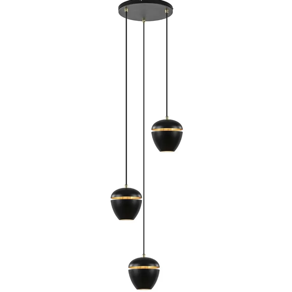 Eettafellampen | Eetkamerverlichting>Straluma Hanglamp 3-lichts rond zwart/goud