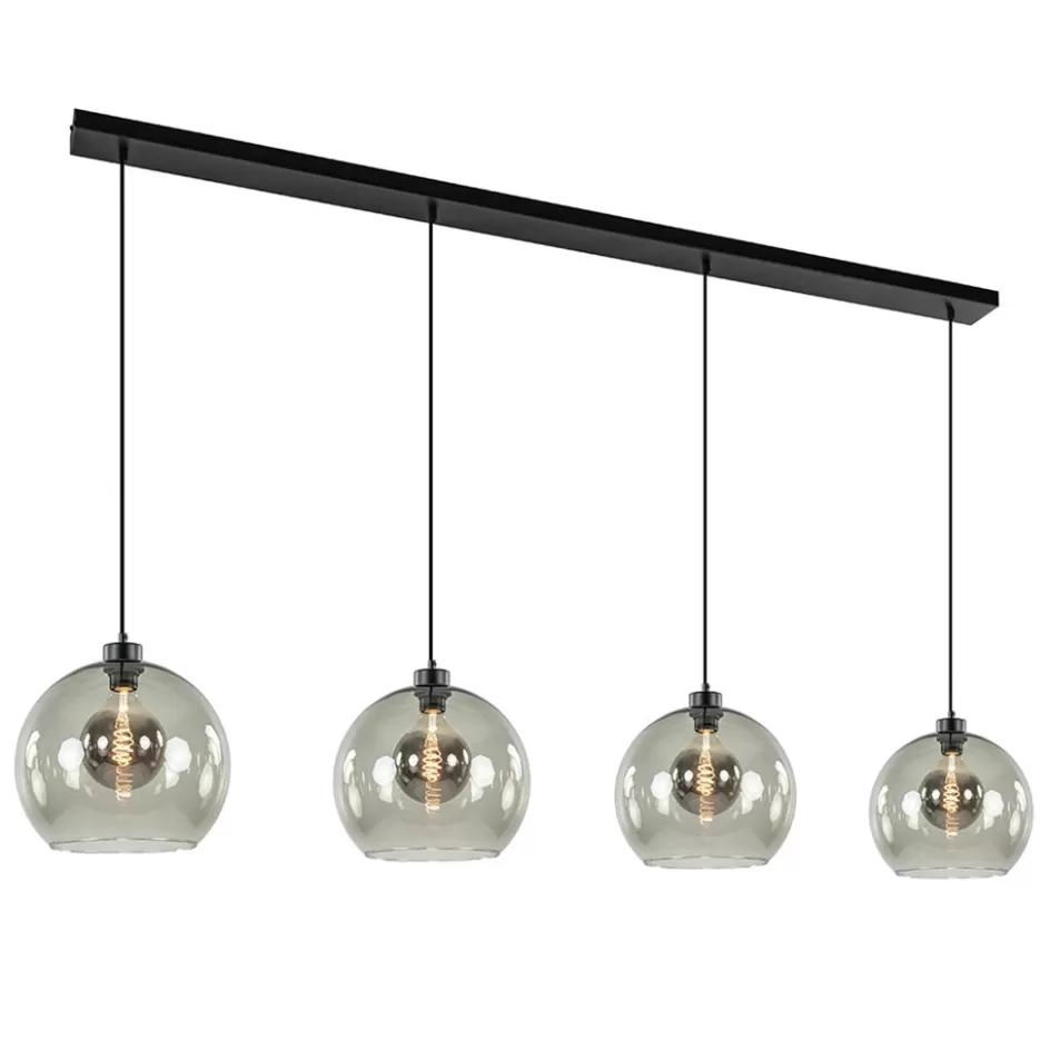 Eettafellampen | Keukenverlichting>Straluma Hanglamp 4L balk zwart + smoke glas 30cm