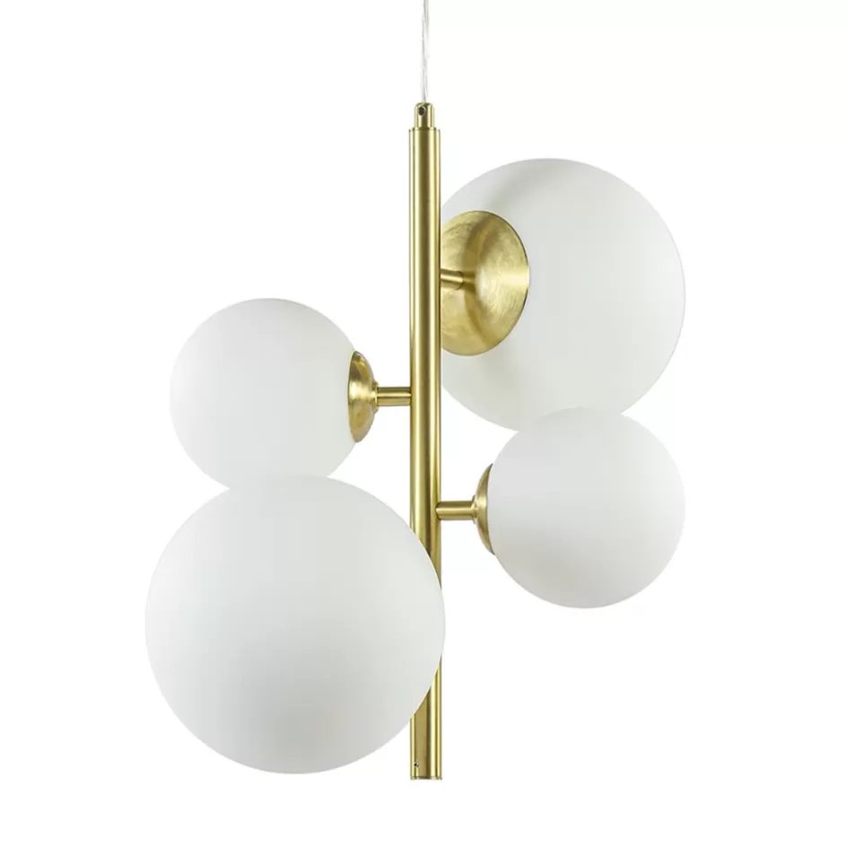 Keukenverlichting | Hanglampen>Straluma Hanglamp 4L brass met opaal bolglas