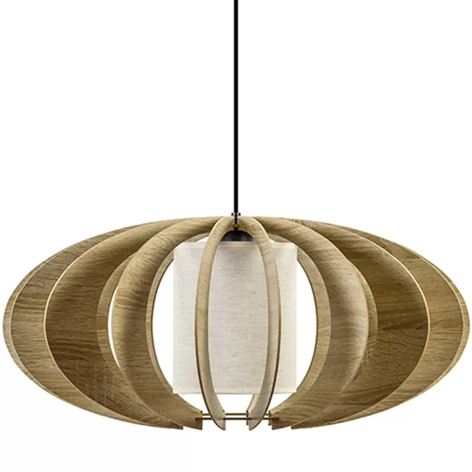 Eettafellampen | Slaapkamerlampen>Straluma Hanglamp 64cm houten lamellen+linnen kap