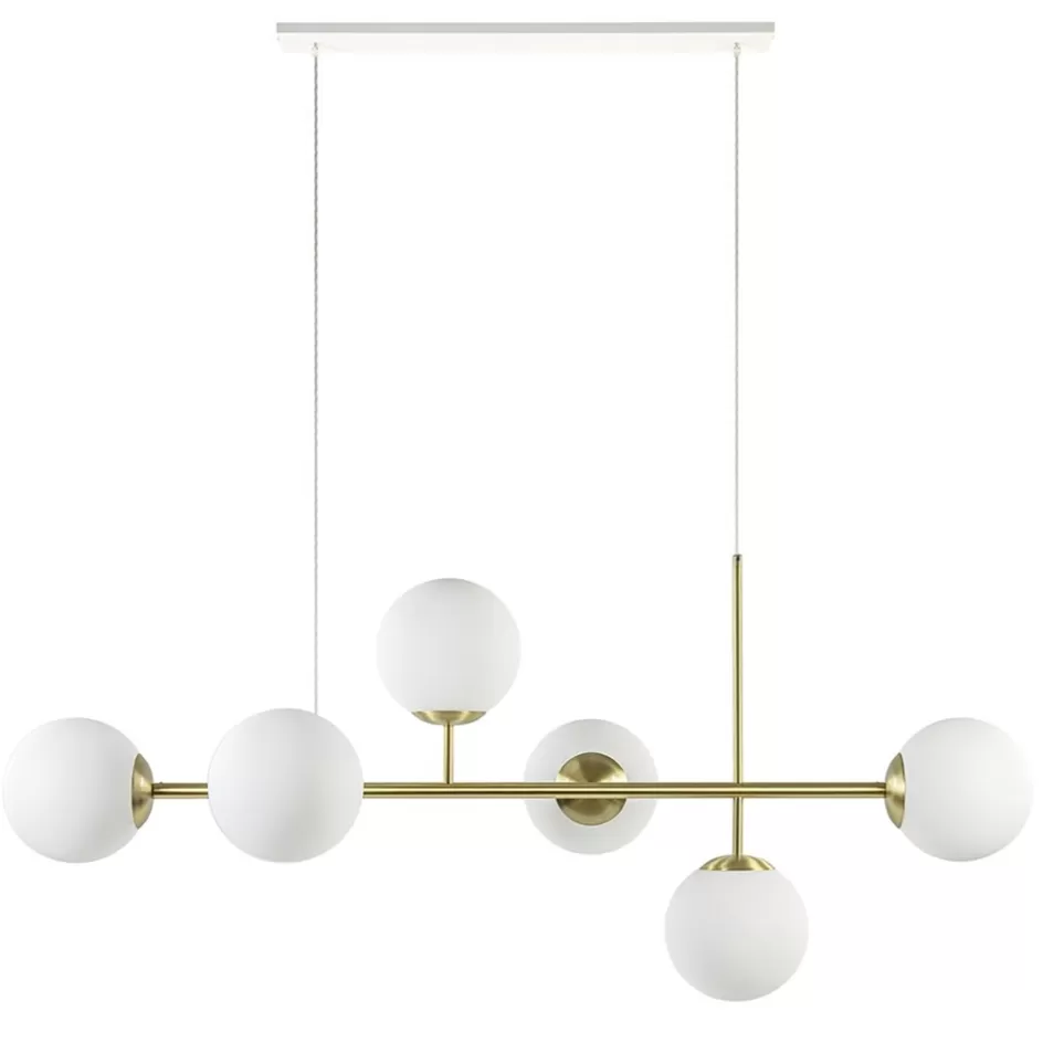 Eettafellampen | Keukenverlichting>Straluma Hanglamp 6L brass met opaal bolglas