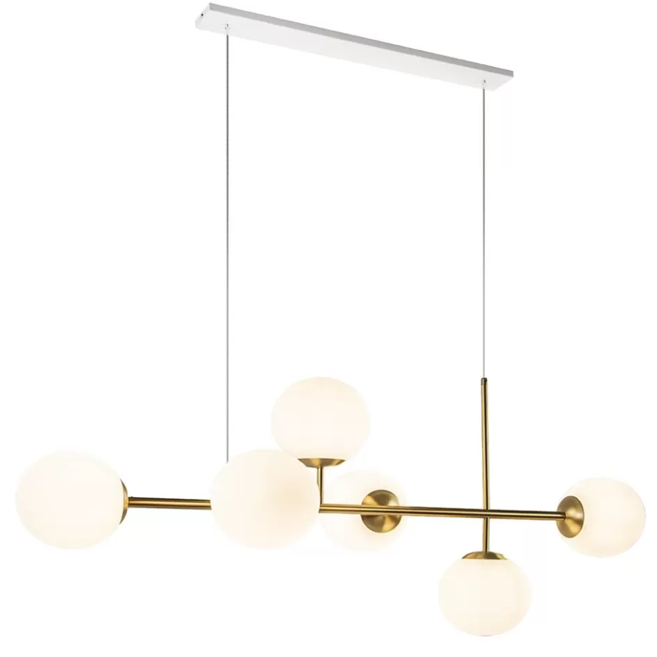 Eettafellampen | Keukenverlichting>Straluma Hanglamp 6L brass met opaal bolglas