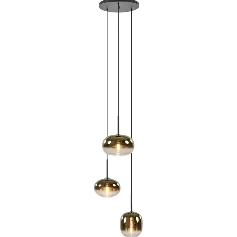 Eettafellampen | Eetkamerverlichting>Straluma Hanglamp Bellini 3L zwart+gradient gold