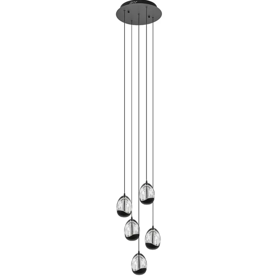 Hanglampen | Eettafellampen>Straluma Hanglamp Black Egg 5L rond zwart/helder