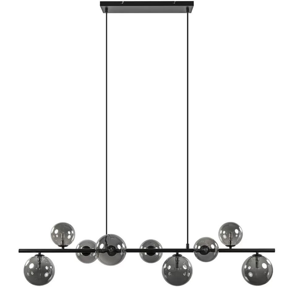 Hanglampen | Eettafellampen>Straluma Hanglamp Calcio 9l zwart + smoke glas