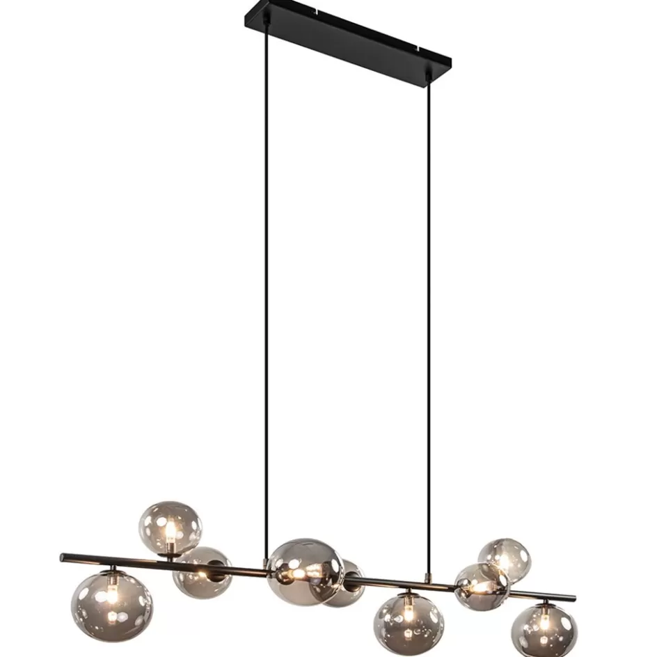 Hanglampen | Eettafellampen>Straluma Hanglamp Calcio 9l zwart + smoke glas