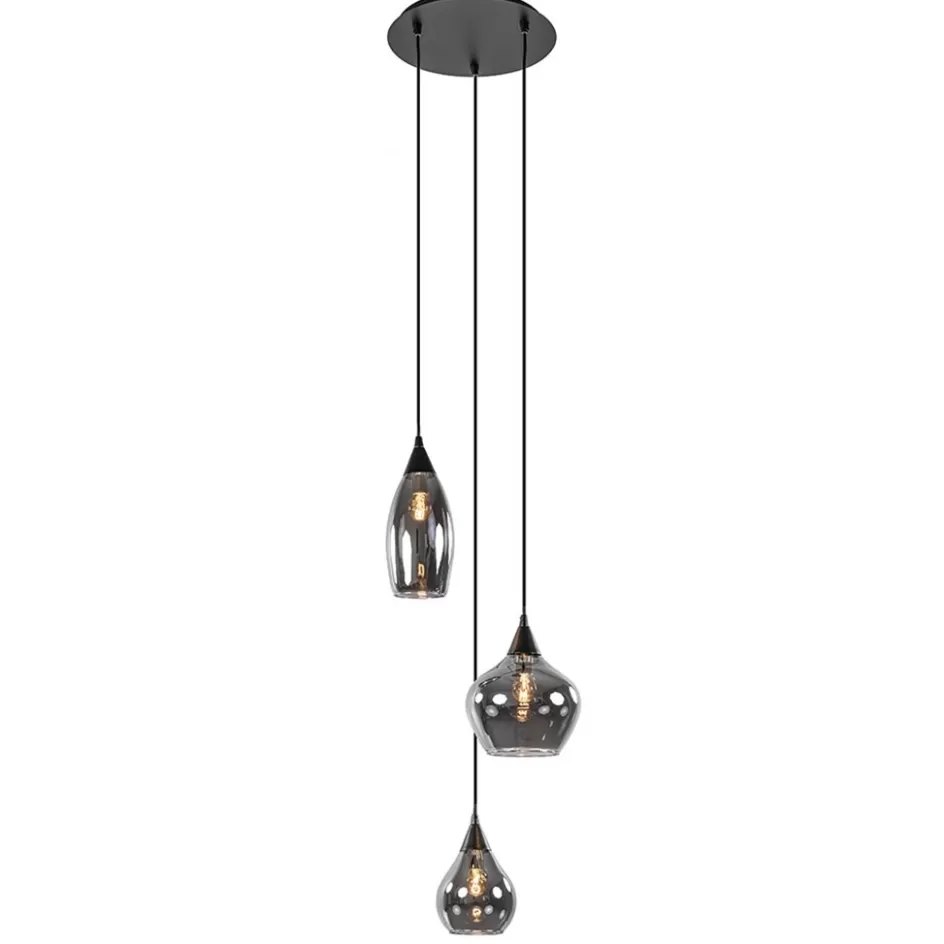 Woonkamerlampen | Slaapkamerlampen>Straluma Hanglamp Cambio 3L rond zwart smoke glas