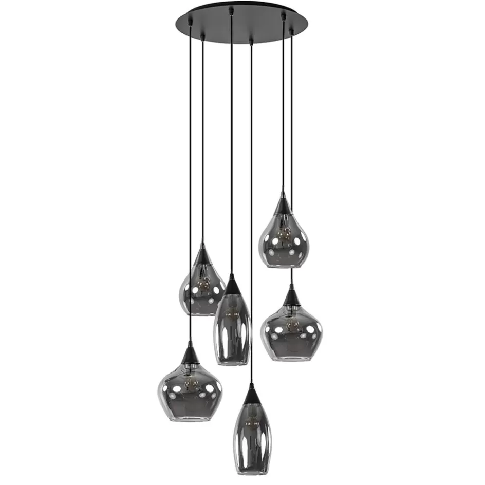 Eettafellampen | Keukenverlichting>Straluma Hanglamp Cambio 6L zwart + smoke glas mix