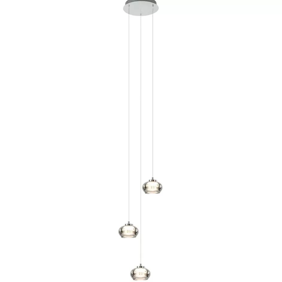 Hanglampen | Eettafellampen>Straluma Hanglamp chroom/smoke glas 3-lichts