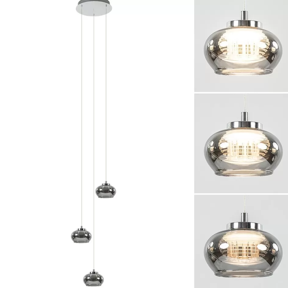 Hanglampen | Eettafellampen>Straluma Hanglamp chroom/smoke glas 3-lichts