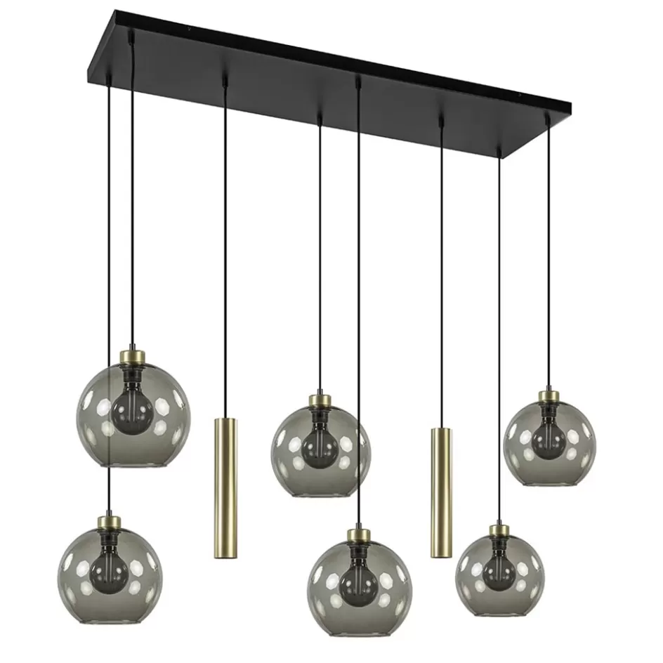 Eettafellampen | Pendel Lampen>Straluma Hanglamp Globe 8L 6x glas/2xbuis goud