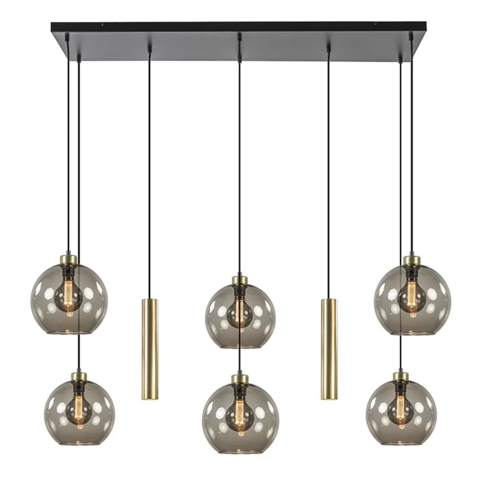 Eettafellampen | Pendel Lampen>Straluma Hanglamp Globe 8L 6x glas/2xbuis goud