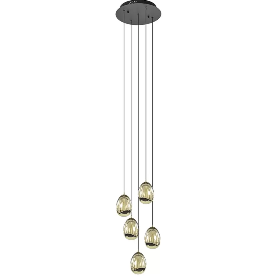 Hanglampen | Eettafellampen>Straluma Hanglamp Golden Egg 5L rond zwart/goud