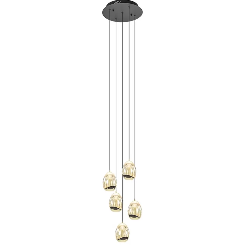 Hanglampen | Eettafellampen>Straluma Hanglamp Golden Egg 5L rond zwart/goud