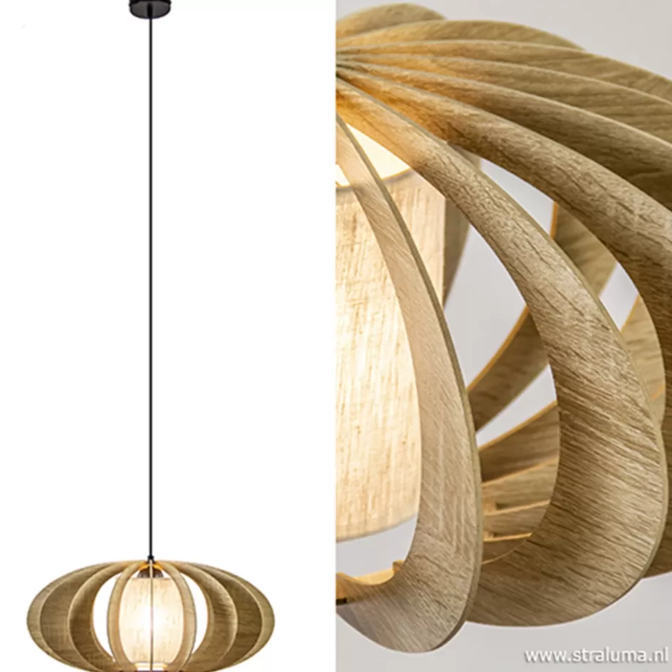 Eettafellampen | Slaapkamerlampen>Straluma Hanglamp houten lamellen + kap 50cm