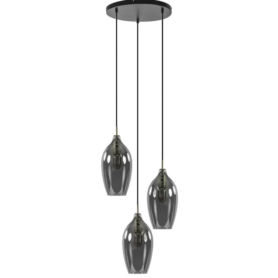 Hanglampen | Eettafellampen>Straluma Hanglamp Lukaro 3-L antiek brons + smoke glas