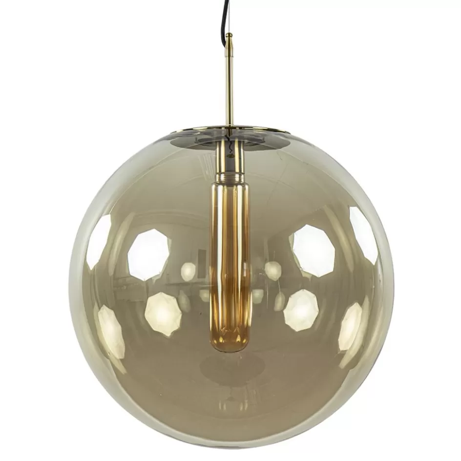 Light and Living | Keukenverlichting>Straluma Hanglamp Medina 48cm messing + amber glas