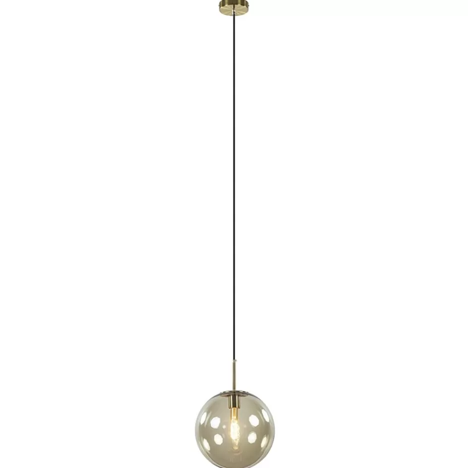 Light and Living | Woonkamerlampen>Straluma Hanglamp Medina satin gold/amber glas 30cm