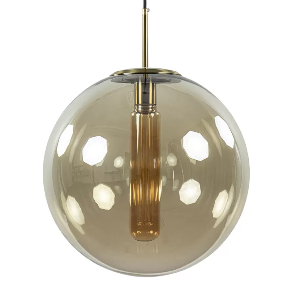 Light and Living | Slaapkamerlampen>Straluma Hanglamp Medina satin gold/amber glas 40cm