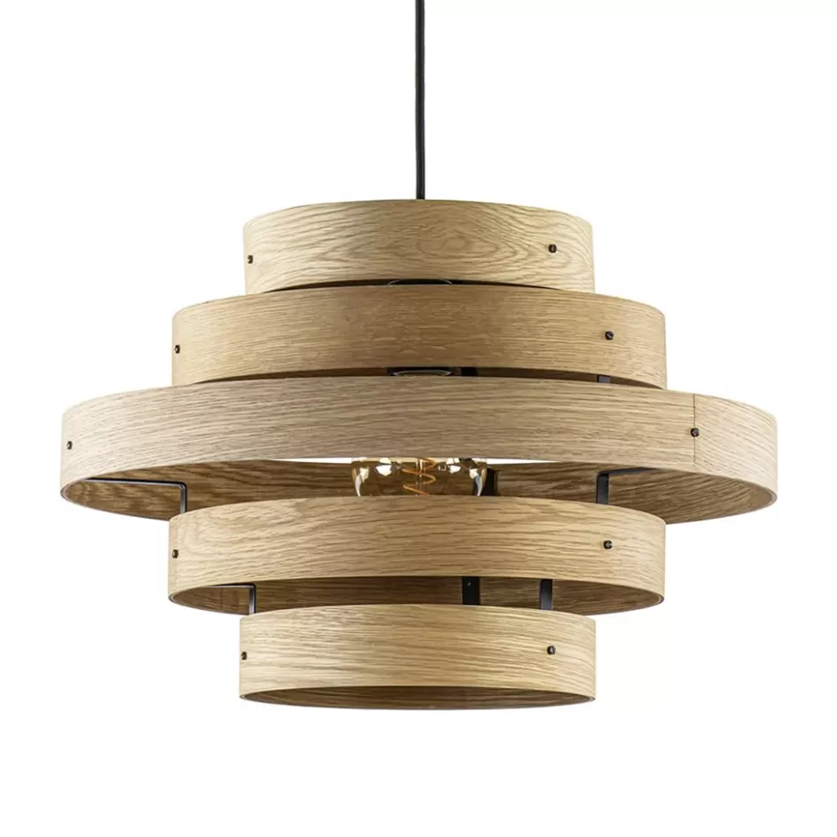 Eettafellampen | Eetkamerverlichting>Straluma Hanglamp Oaknut hout 5 ringen