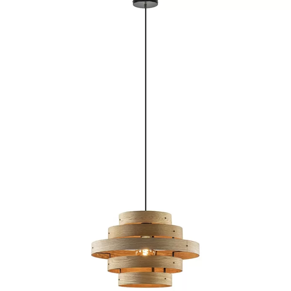 Eettafellampen | Eetkamerverlichting>Straluma Hanglamp Oaknut hout 5 ringen