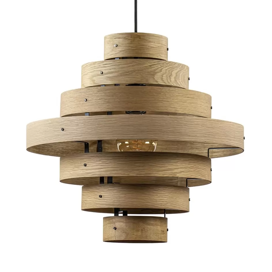 Eettafellampen | Eetkamerverlichting>Straluma Hanglamp Oaknut hout 7 ringen