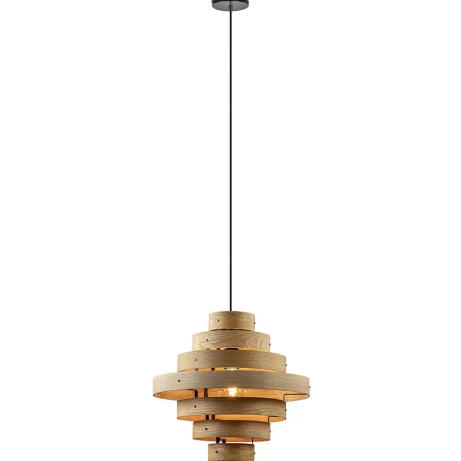 Eettafellampen | Eetkamerverlichting>Straluma Hanglamp Oaknut hout 7 ringen