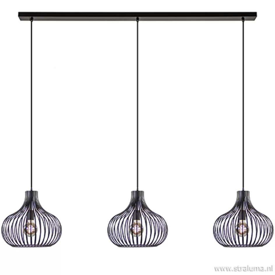 Eettafellampen | Draadlampen>Straluma Hanglamp Onion 3L draad zwart