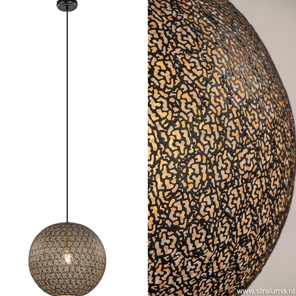 Eettafellampen | Keukenverlichting>Straluma Hanglamp Oronero bol zwart/goud 40cm