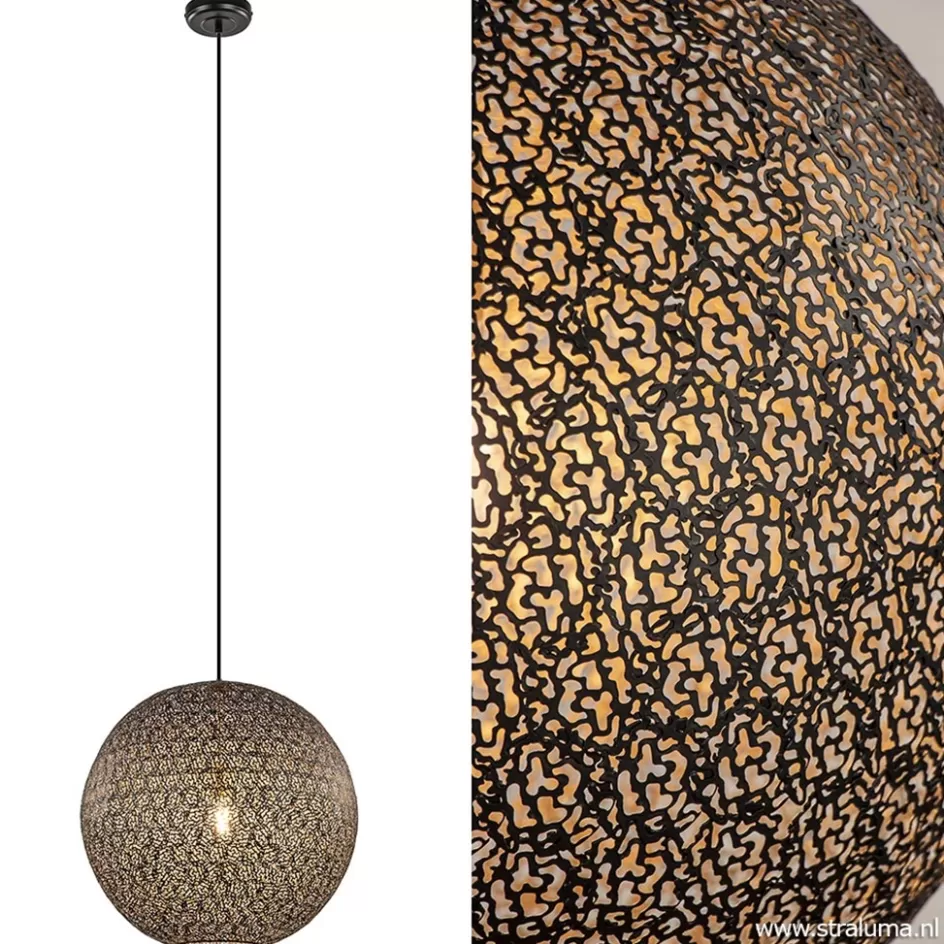 Eettafellampen | Keukenverlichting>Straluma Hanglamp Oronero bol zwart/goud 50cm