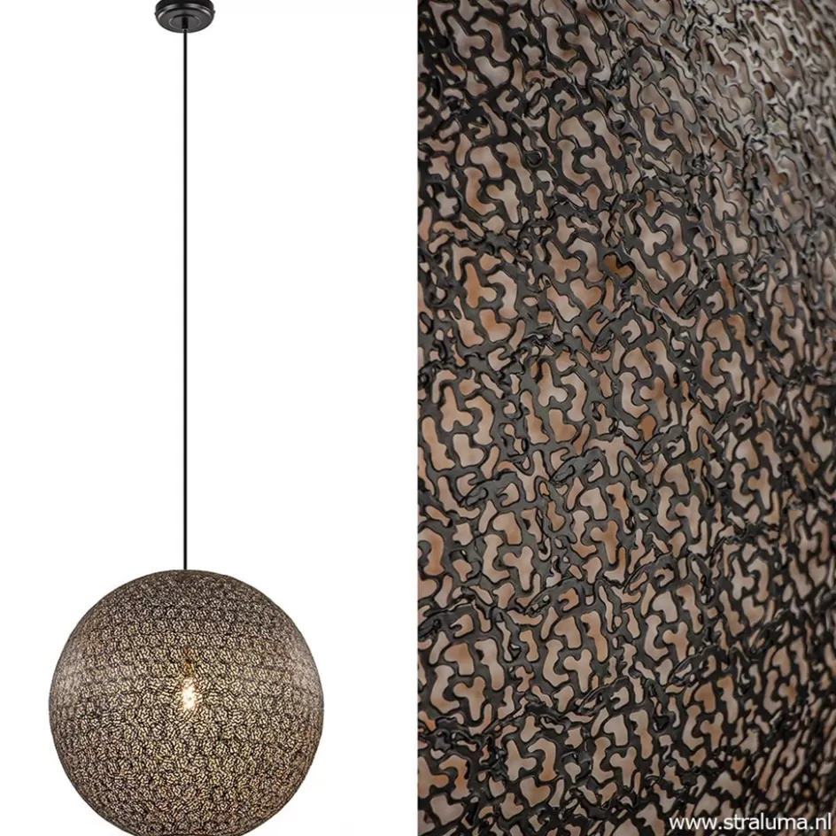 Eettafellampen | Keukenverlichting>Straluma Hanglamp Oronero bol zwart/goud 60cm